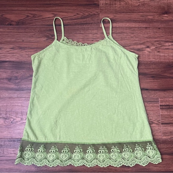 Vintage Womens Y2K Lime Green Boho Tank Cotton Lightweight Lace Summer Medium - Picture 4 of 5